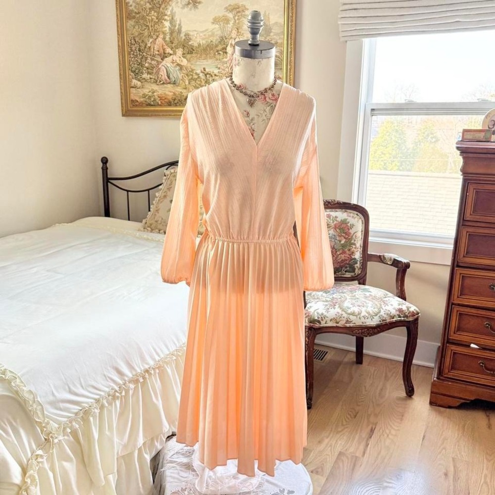 70s peach‎ midi dress